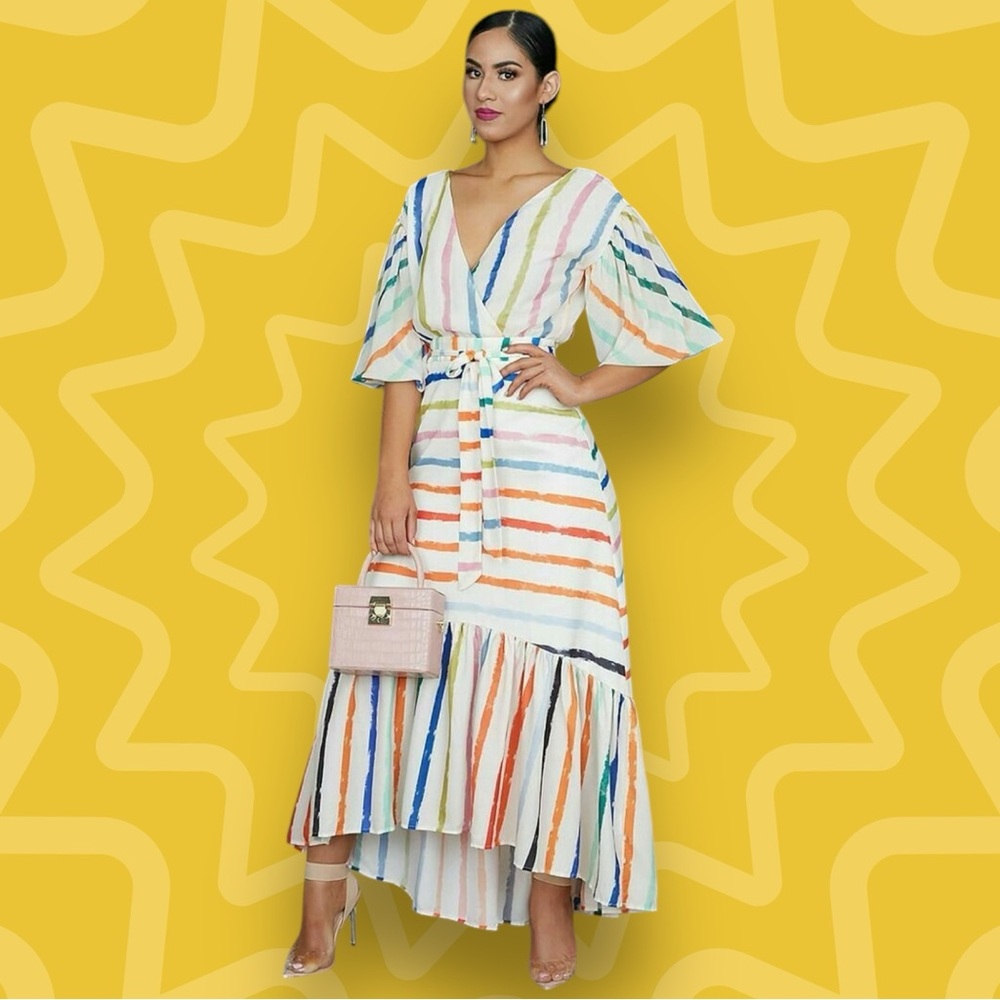 L’Atiste by Amy Multi-Colored Striped Asymmetrical Dress- Size Medium